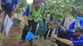 PJ Walikota Nurdin saat menanam di pinggiran sungai cisadane. (ist)